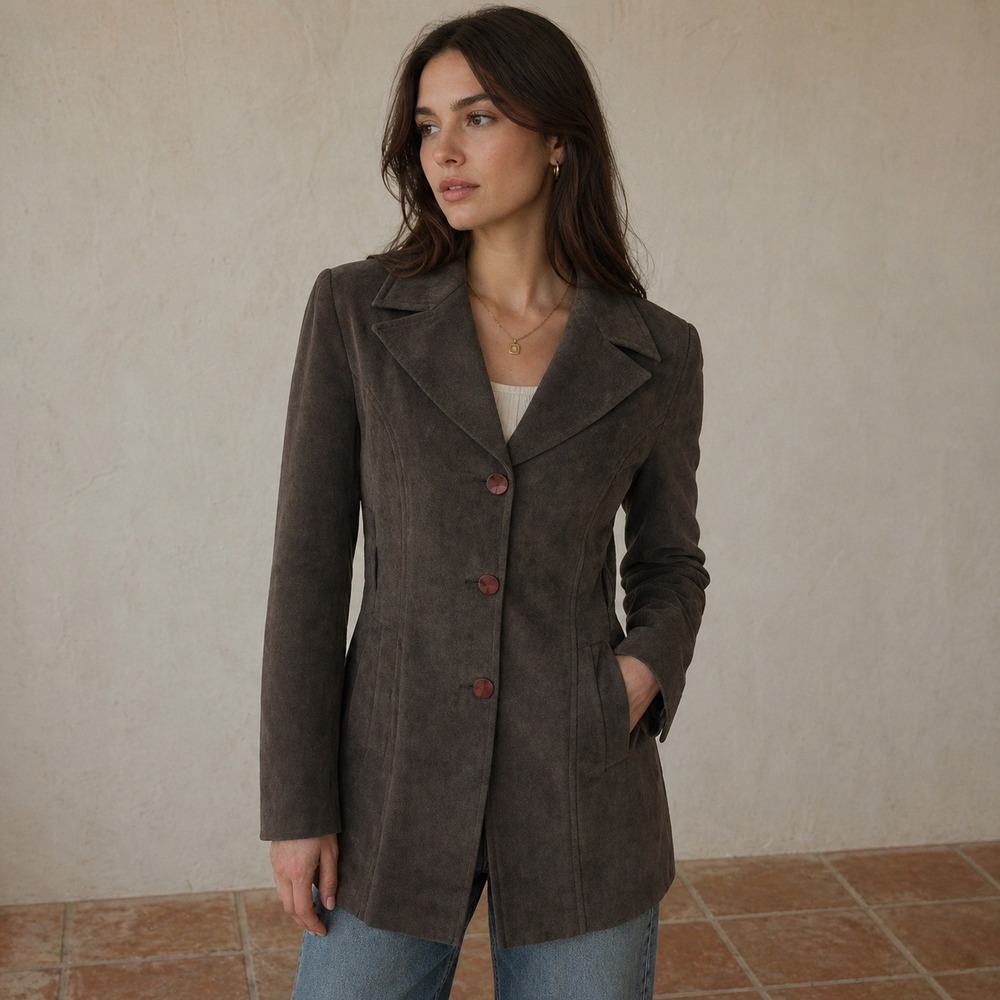 VTG 90s Stop Everywear Brown Suede Coat 6 Western Yoke Walking Jacket Lined Y2K